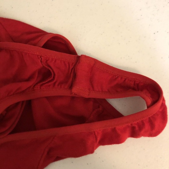 Bebe Red Deep V Body Suit Jumpsuit Sheer Front Long Sleeve One Piece Women Small - Picture 8 of 11